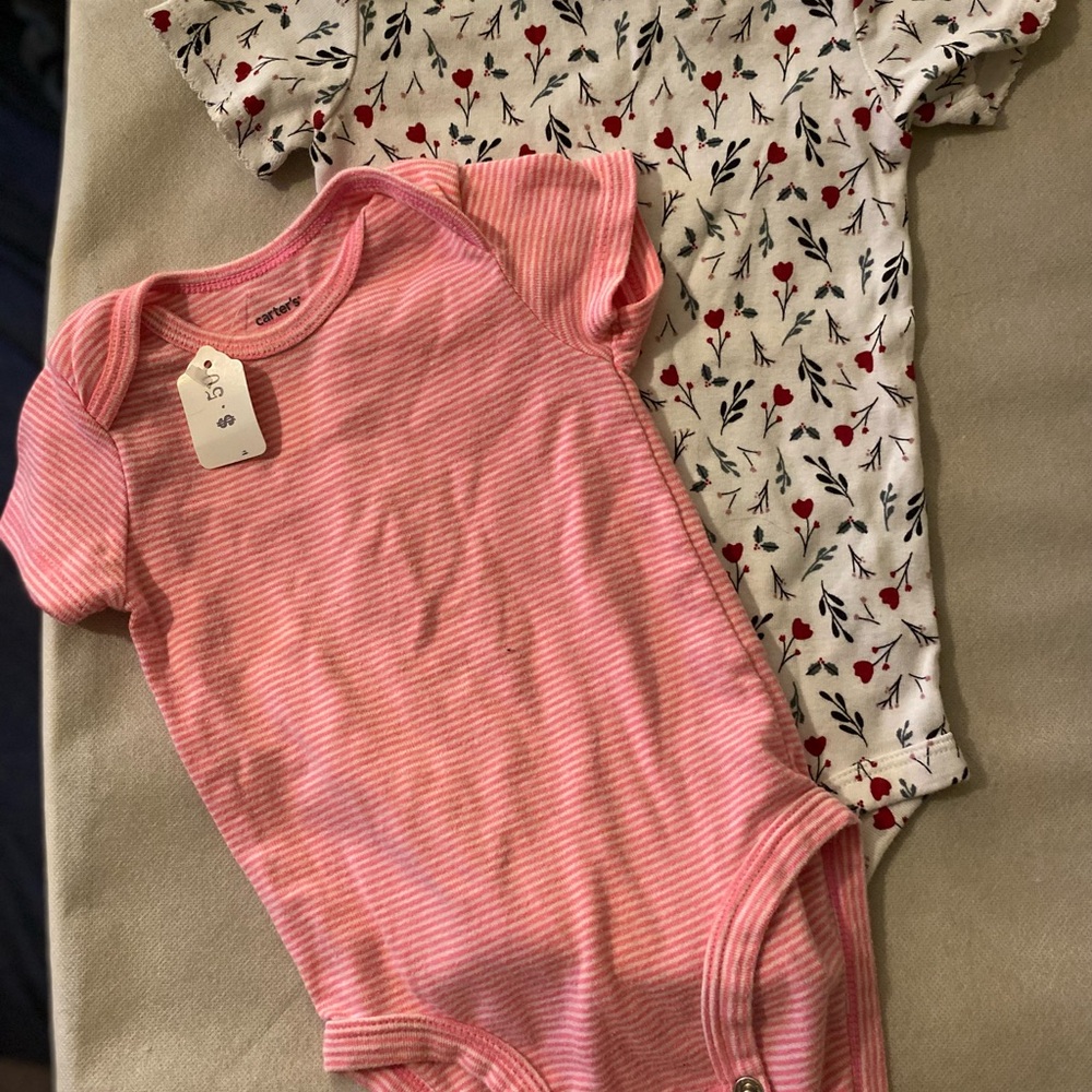 Carter's Pink and White Bodysuit Set with Floral Design